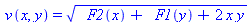 v(x, y) = `*`(`^`(`+`(_F2(x), _F1(y), `*`(2, `*`(x, `*`(y)))), `/`(1, 2)))