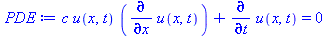 `+`(`*`(c, `*`(u(x, t), `*`(diff(u(x, t), x)))), diff(u(x, t), t)) = 0