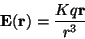 \begin{displaymath}\mathbf{E}(\mathbf{r})=\frac{Kq\mathbf{r}}{r^{3}}
\end{displaymath}