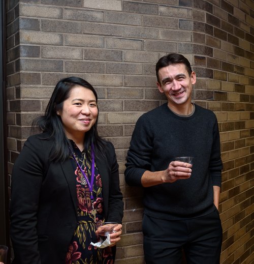 Members of the Financial Mathematics program posing with plastic drinking glasses